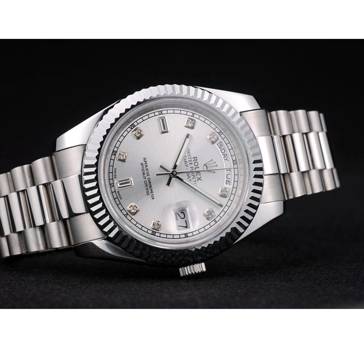 Aaa replica watch Silver Bezel 41995 Rolex Steel Dial Stainless DayDate Ribbed Swiss 0216