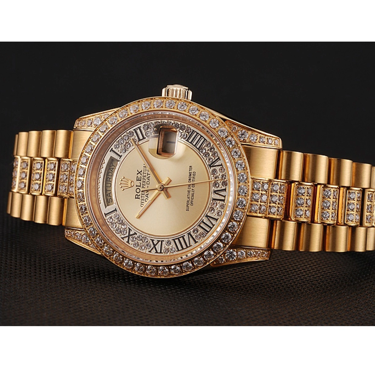 Aaa replica watch Day-Date Dial Gold 1453954 Diamond Diamond Gold Pave Rolex Bracelet Swiss 0211