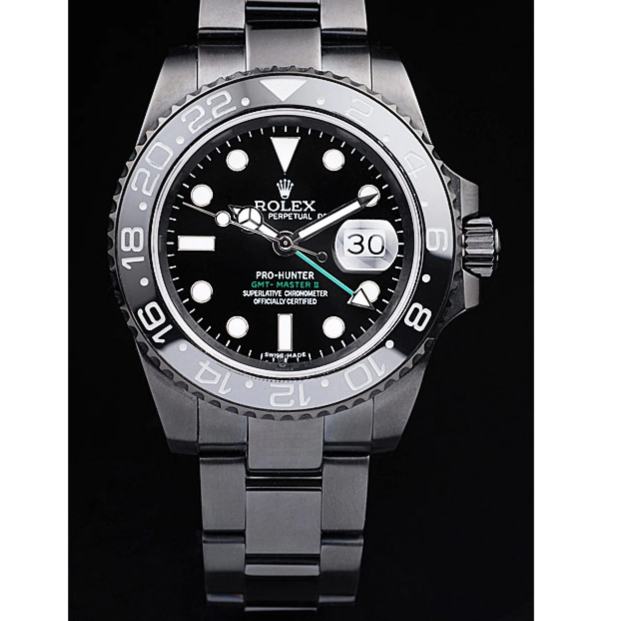 Aaa replica watch Steel Master Dial Black Black Rolex II Pro-Hunter GMT Swiss Strap 0220