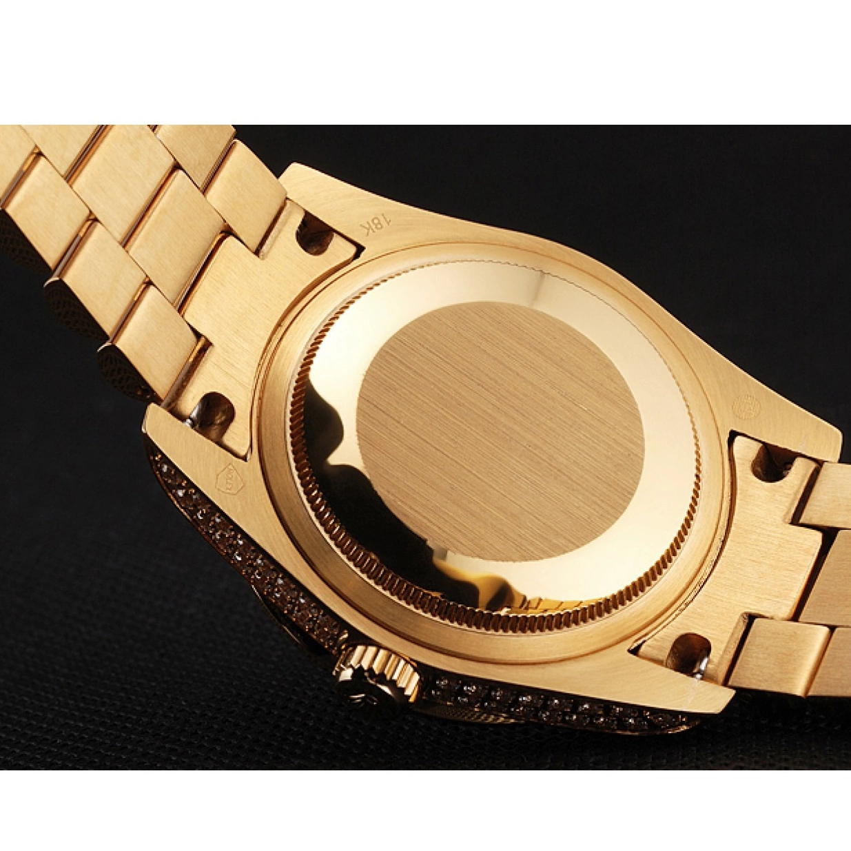 Aaa replica watch Yellow Pave Swiss Day Diamond Rolex Full Date Gold 0225