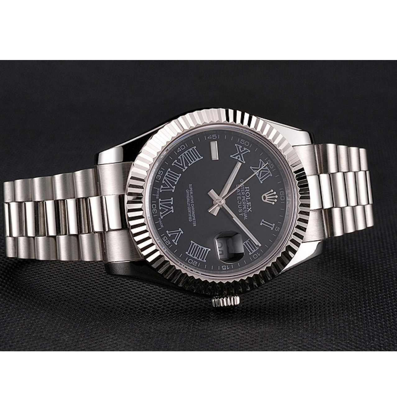 Aaa replica watch Stainless Swiss Dial Steel Case Numerals Rolex Bracelet Datejust Roman And Black 0219