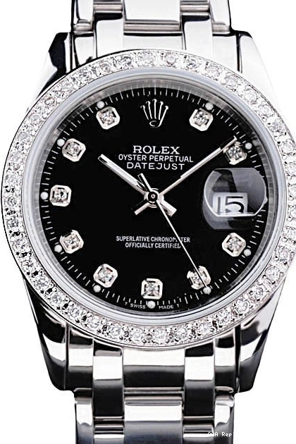 Aaa replica watch Bezel Rolex Bracelet DateJust Diamond Black Stainless Dial Steel 0209