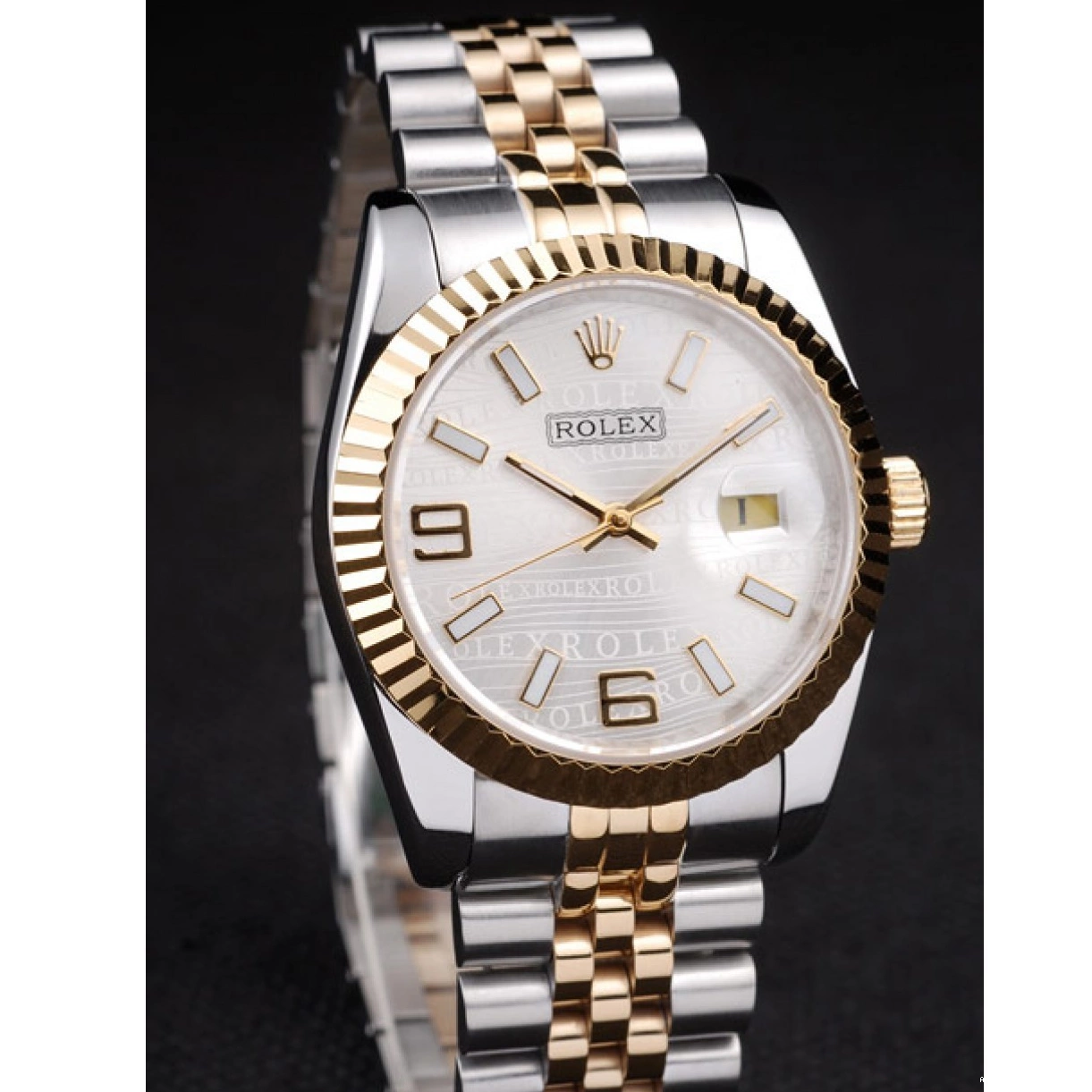 Aaa replica watch 98084 18k Plated Steel Gold DateJust Two Rolex Stainless Silver Dial Tone 0217