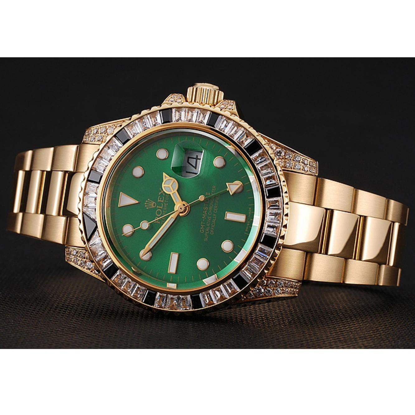 Aaa replica watch Gold GMT Master 1453748 And Stone Dial Green Case Set Bracelet II Swiss Rolex Bezel 0212