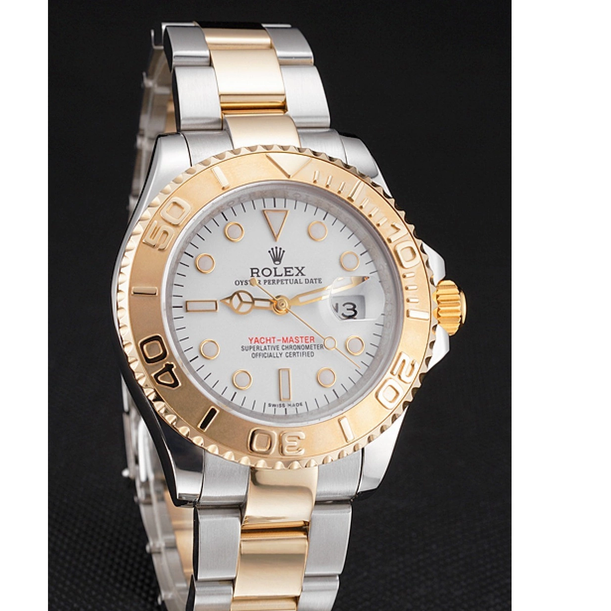 Aaa replica watch Bezel Two Gold Steel Tone Swiss Bracelet Yacht-Master Dial Stainless Case White Rolex 0218