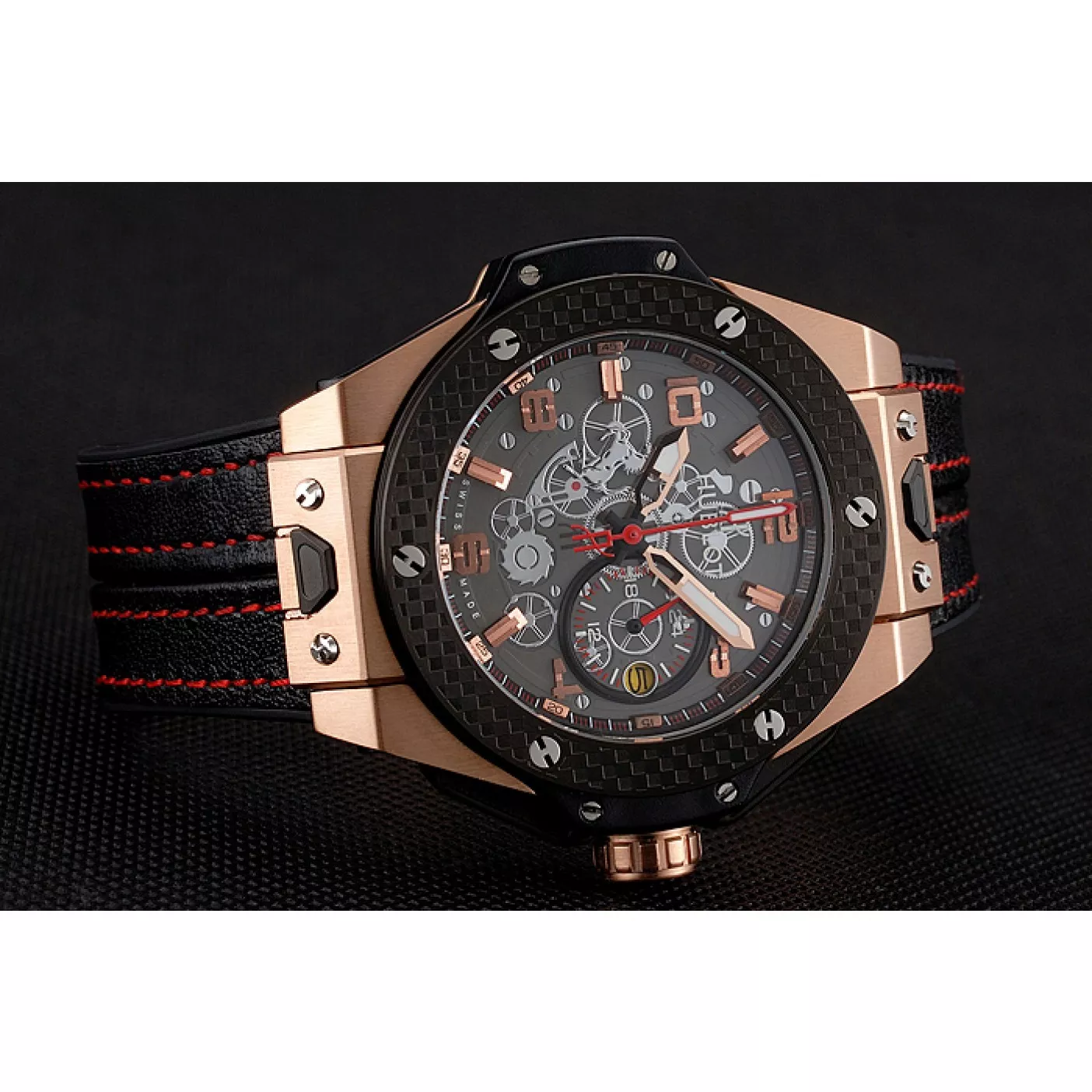 Aaa replica watch Hublot Big Bang Ferrari Silver Dial Carbon Bezel Gold Case Black Leather Strap 622769 0205