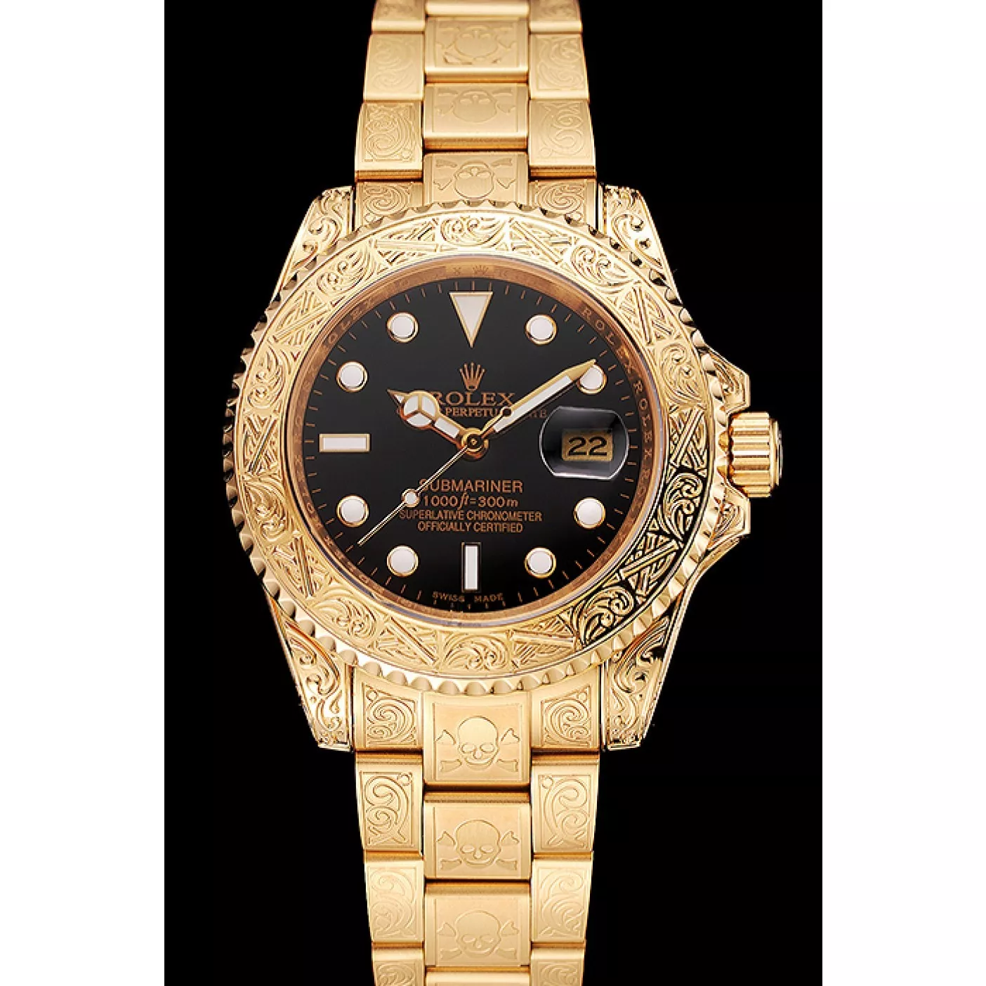 Aaa replica watch Rolex Submariner Skull Limited Edition Black Dial Gold Case And Bracelet 1454071 0204