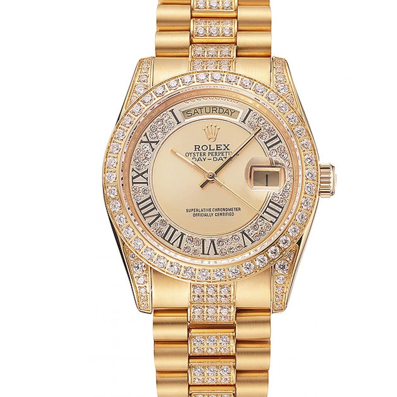 Aaa replica watch Day-Date Dial Gold 1453954 Diamond Diamond Gold Pave Rolex Bracelet Swiss 0211