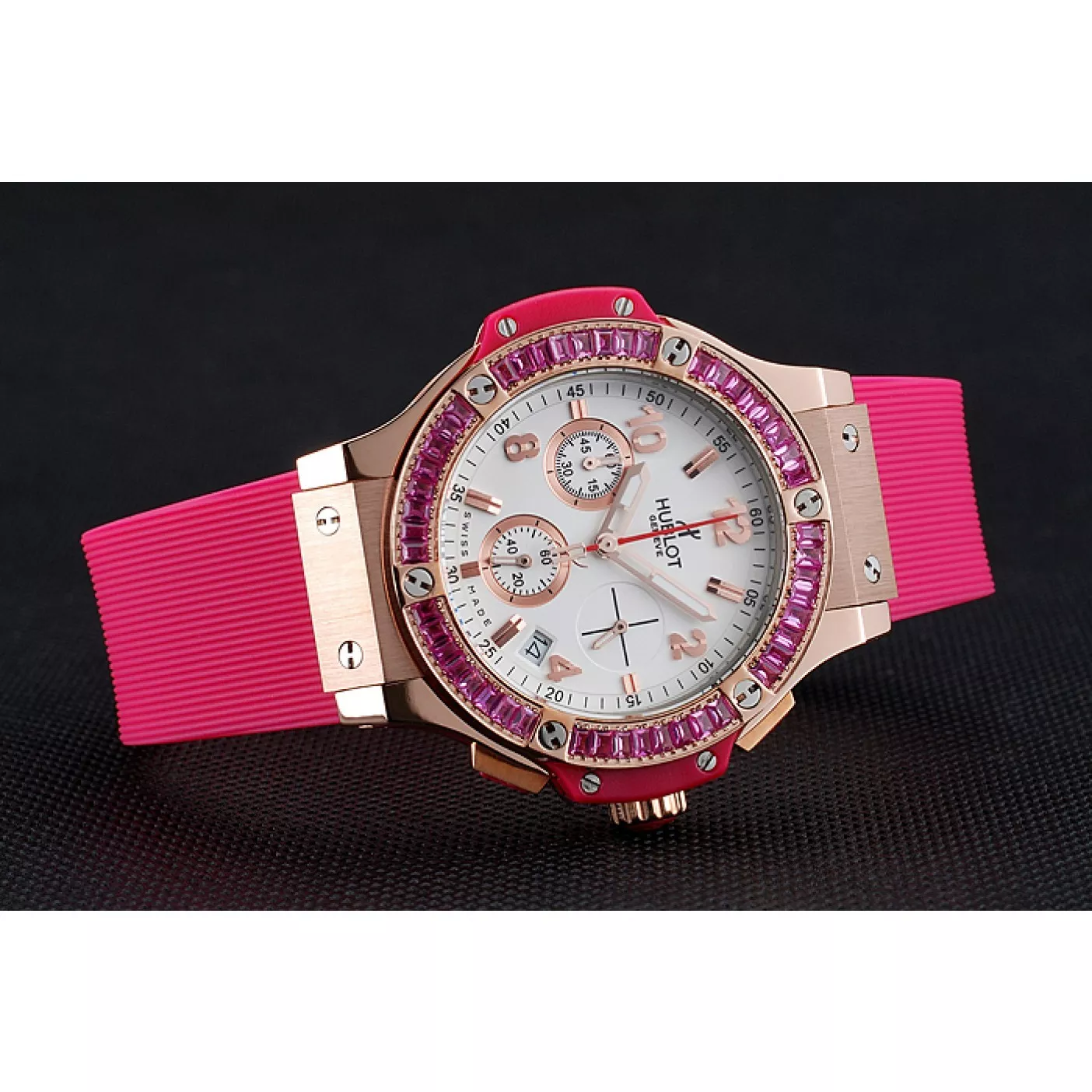 Aaa replica watch Hublot Big Bang Tutti Frutti Pink Strap Gold Dial 0204