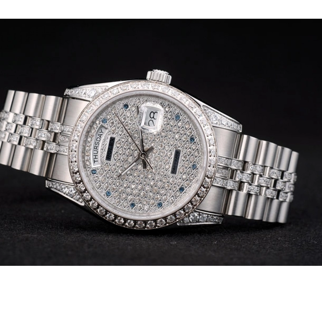 Aaa replica watch 41985 Steel Bracelet Diamond Stainless Plated Plated DayDate Dial Diamond Rolex 0213