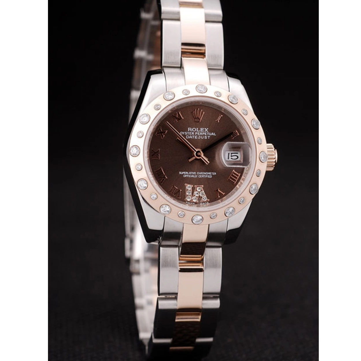 Aaa replica watch Dial Steel DateJust Brushed Plated Brown Rolex Case Stainless Diamond 0226