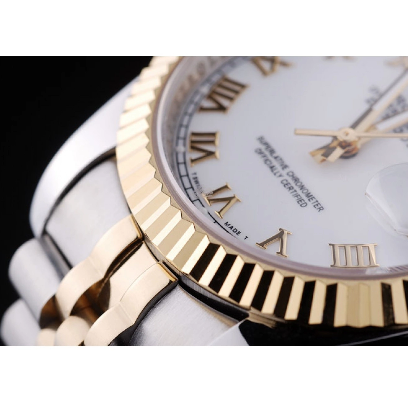 Aaa replica watch Ribbed Dial Bezel Datejust White 7451 Rolex 0227