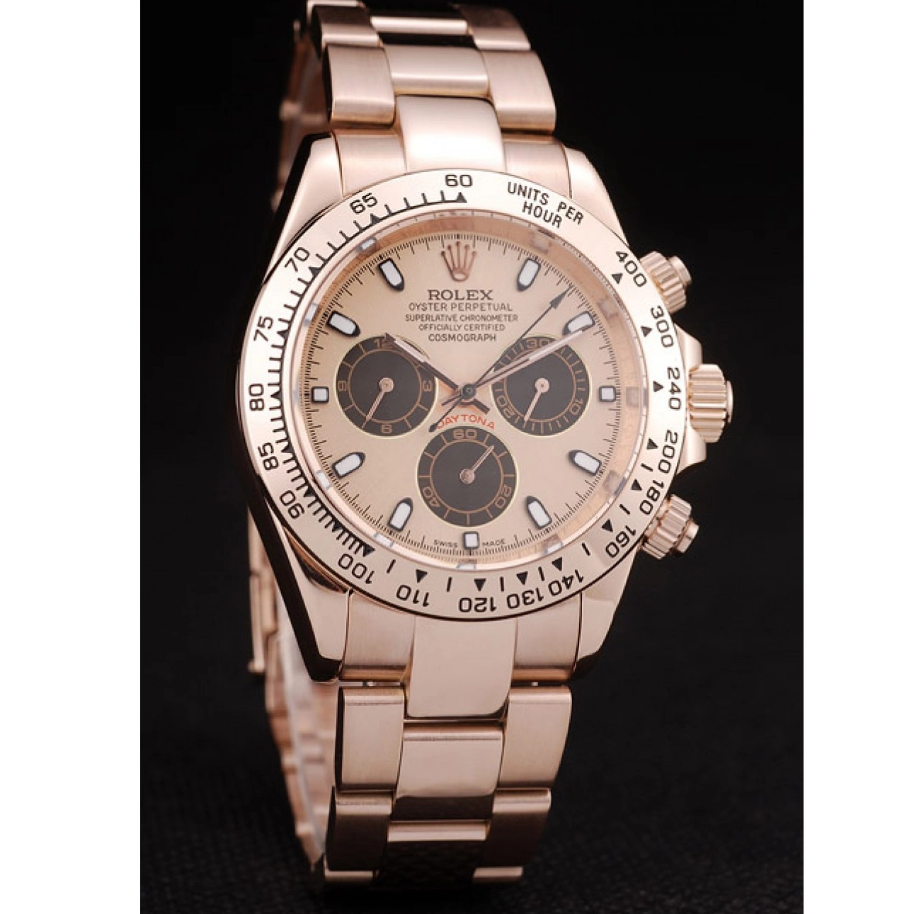 Aaa replica watch Gold Steel Stainless Rolex Dial Rose Plated Bezel Daytona Rose Gold 0216