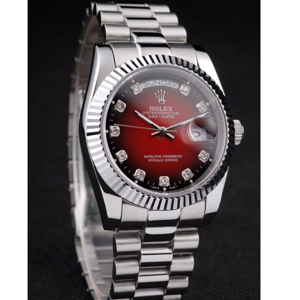 Aaa replica watch Two Tone Red Steel Day-Date Stainless Polished Dial Rolex 0221