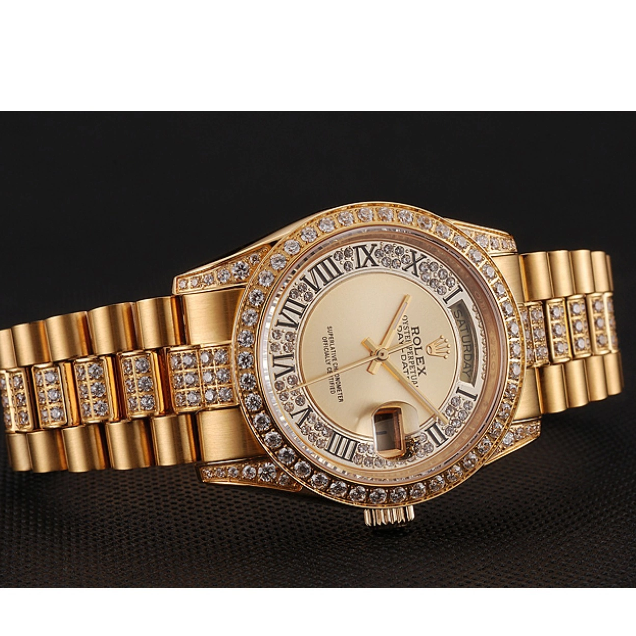 Aaa replica watch Day-Date Dial Gold 1453954 Diamond Diamond Gold Pave Rolex Bracelet Swiss 0211