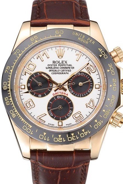 Aaa replica watch Rolex 622634 Subdials Gold Cosmograph Case Bracelet Leather Black Daytona Brown 0216