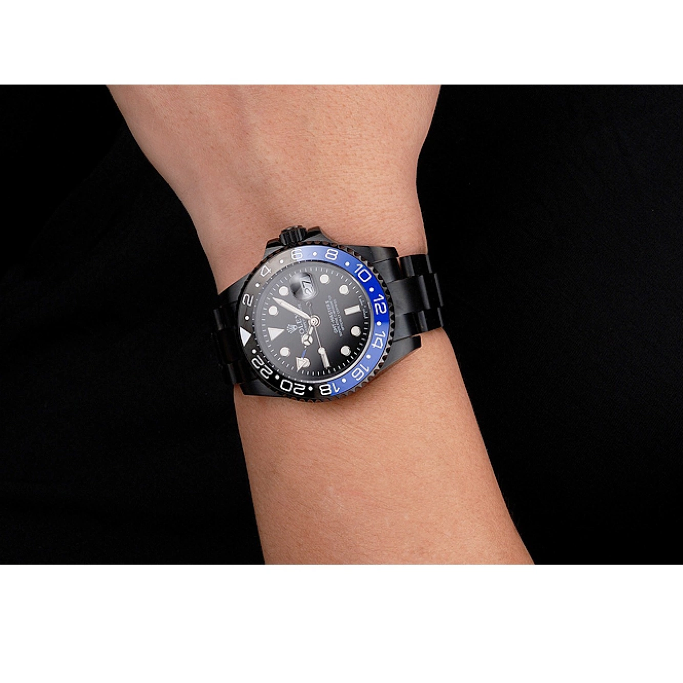 Aaa replica watch Dial Master Rolex Swiss GMT Blue Black Black II PVD Case Bracelet Black And Bezel And 0218