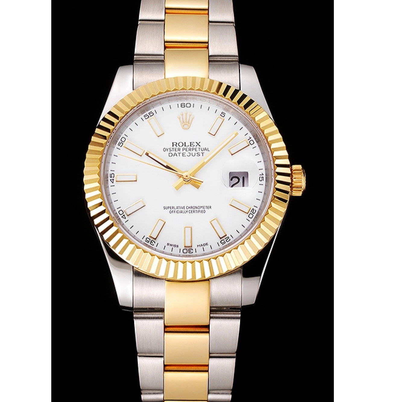 Aaa replica watch Two Dial Stainless Swiss Tone Steel White Case Bracelet Gold Datejust Rolex 0227