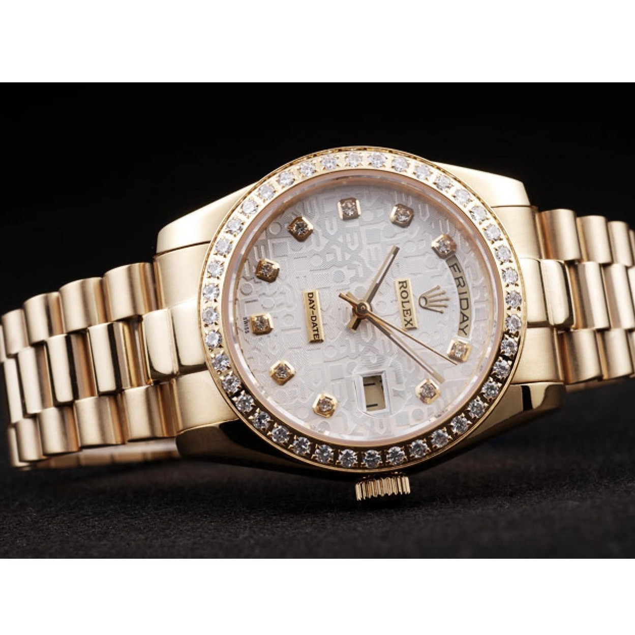 Aaa replica watch Dial Gold Stainless Steel Day-Date 18k White Plated Yellow Rolex 0214