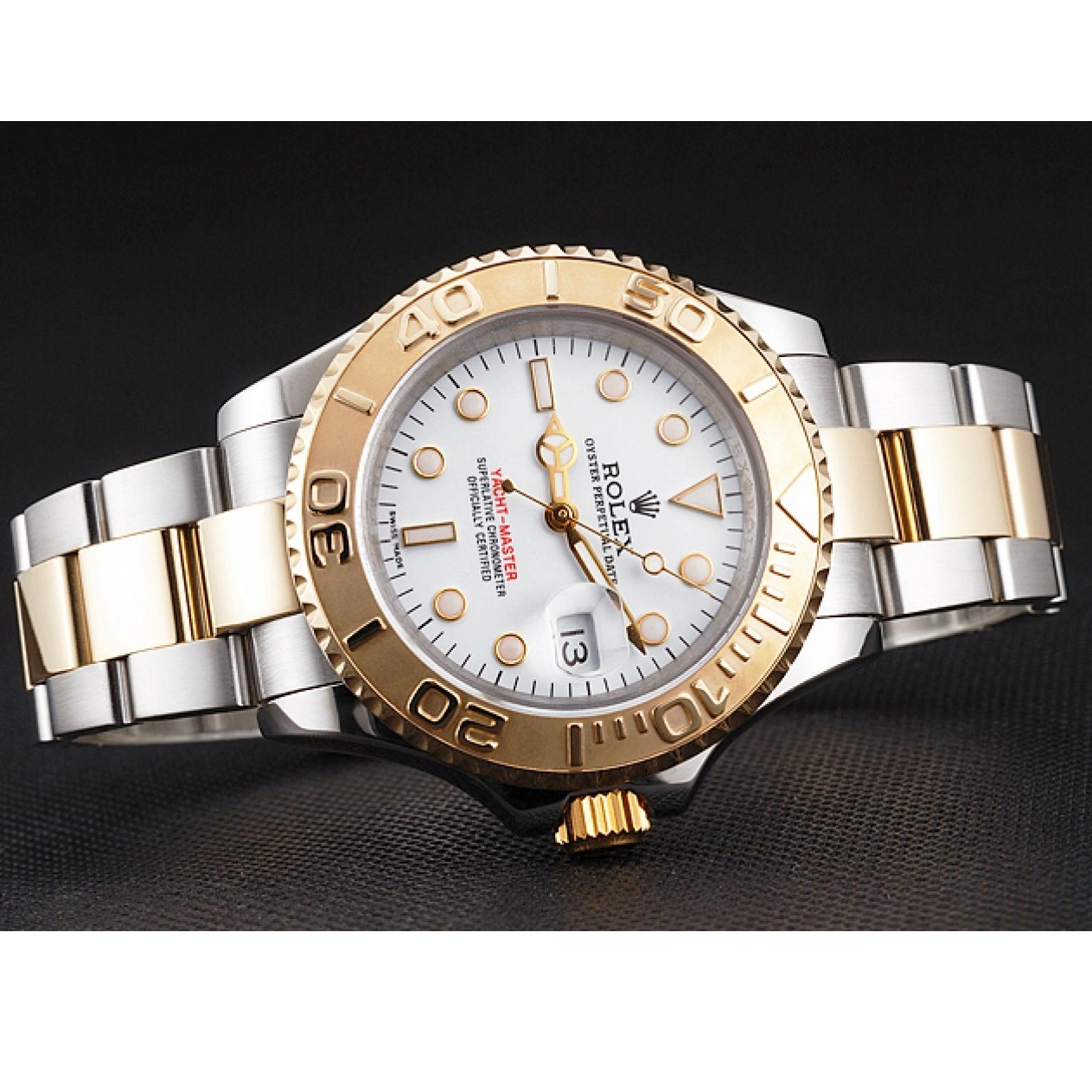 Aaa replica watch Bezel Two Gold Steel Tone Swiss Bracelet Yacht-Master Dial Stainless Case White Rolex 0218