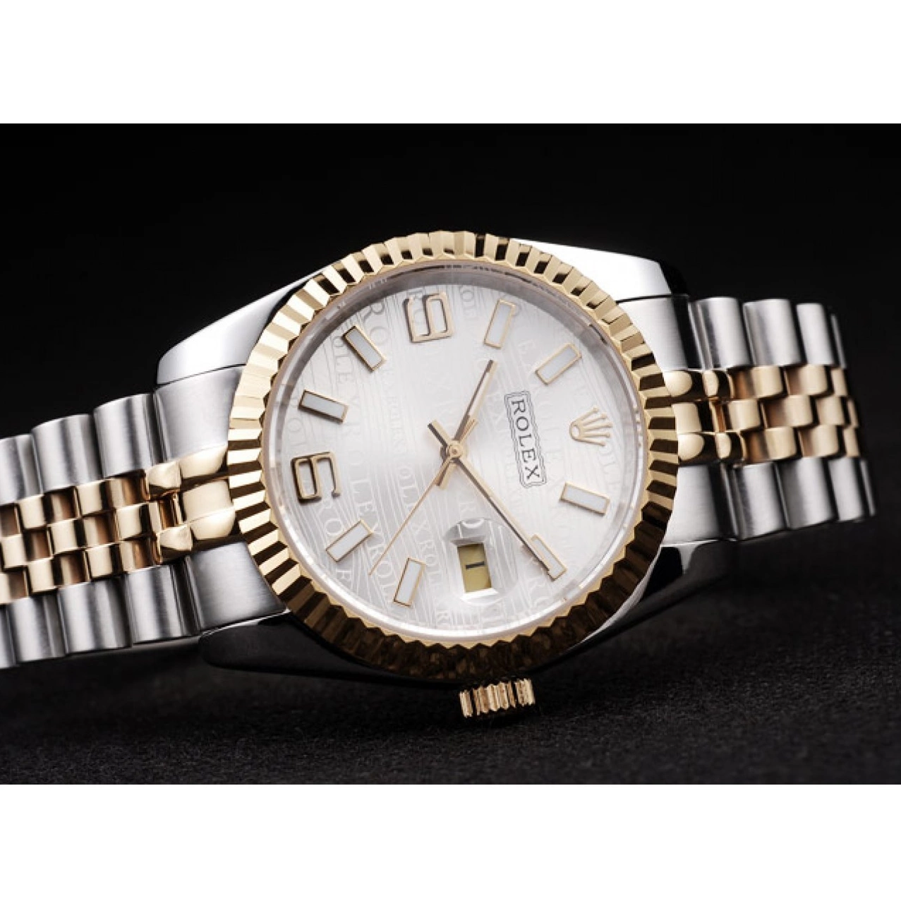 Aaa replica watch 98084 18k Plated Steel Gold DateJust Two Rolex Stainless Silver Dial Tone 0217