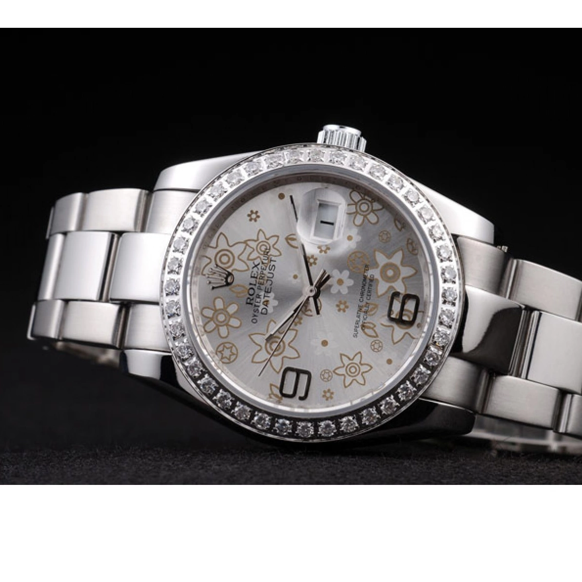 Aaa replica watch 98081 Steel Silver Datejust Flowers Polished Rolex Plated Stainless Dial Diamond 0211