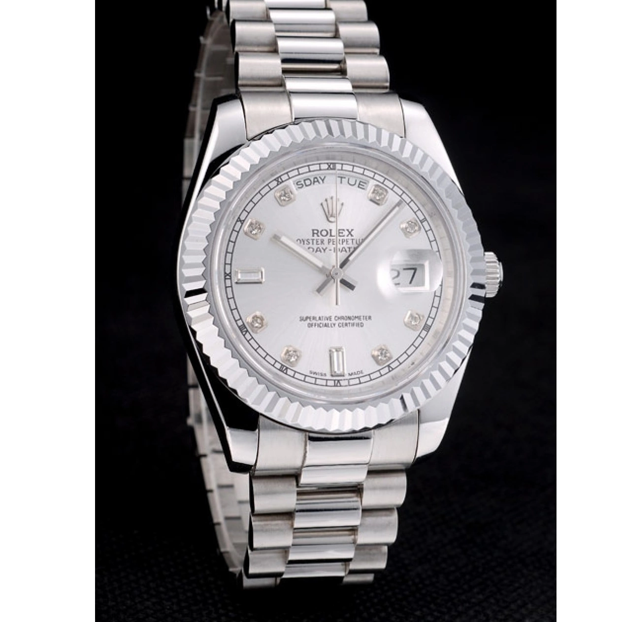 Aaa replica watch Silver Bezel 41995 Rolex Steel Dial Stainless DayDate Ribbed Swiss 0216