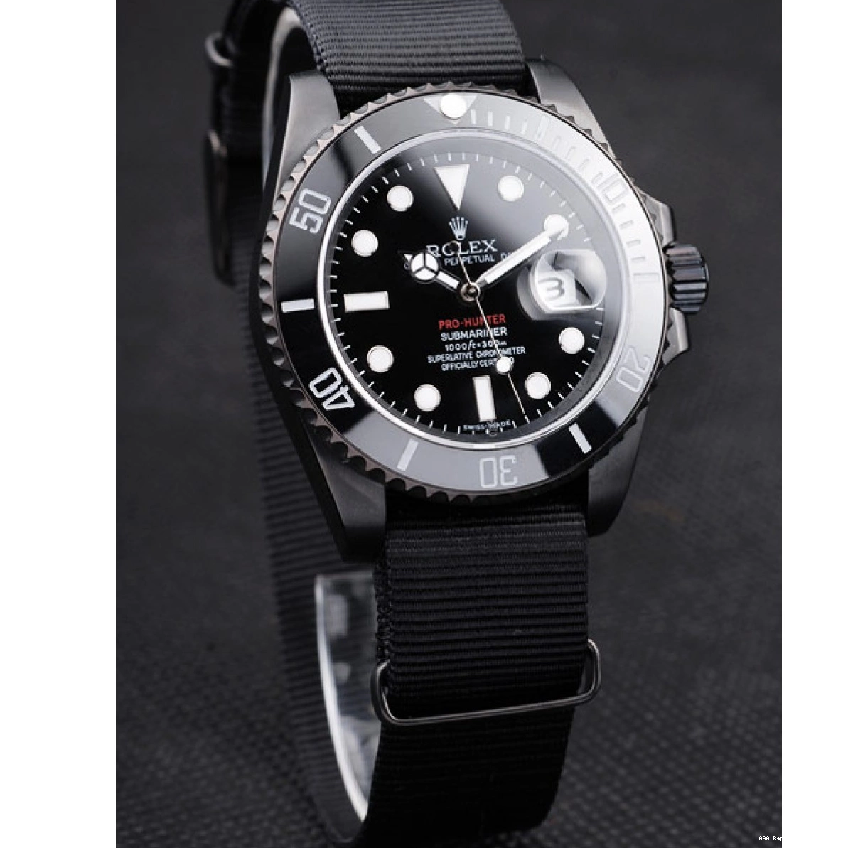 Aaa replica watch Submariner Rolex Black Strap Pro-Hunter Fabric Swiss Black Dial 0218