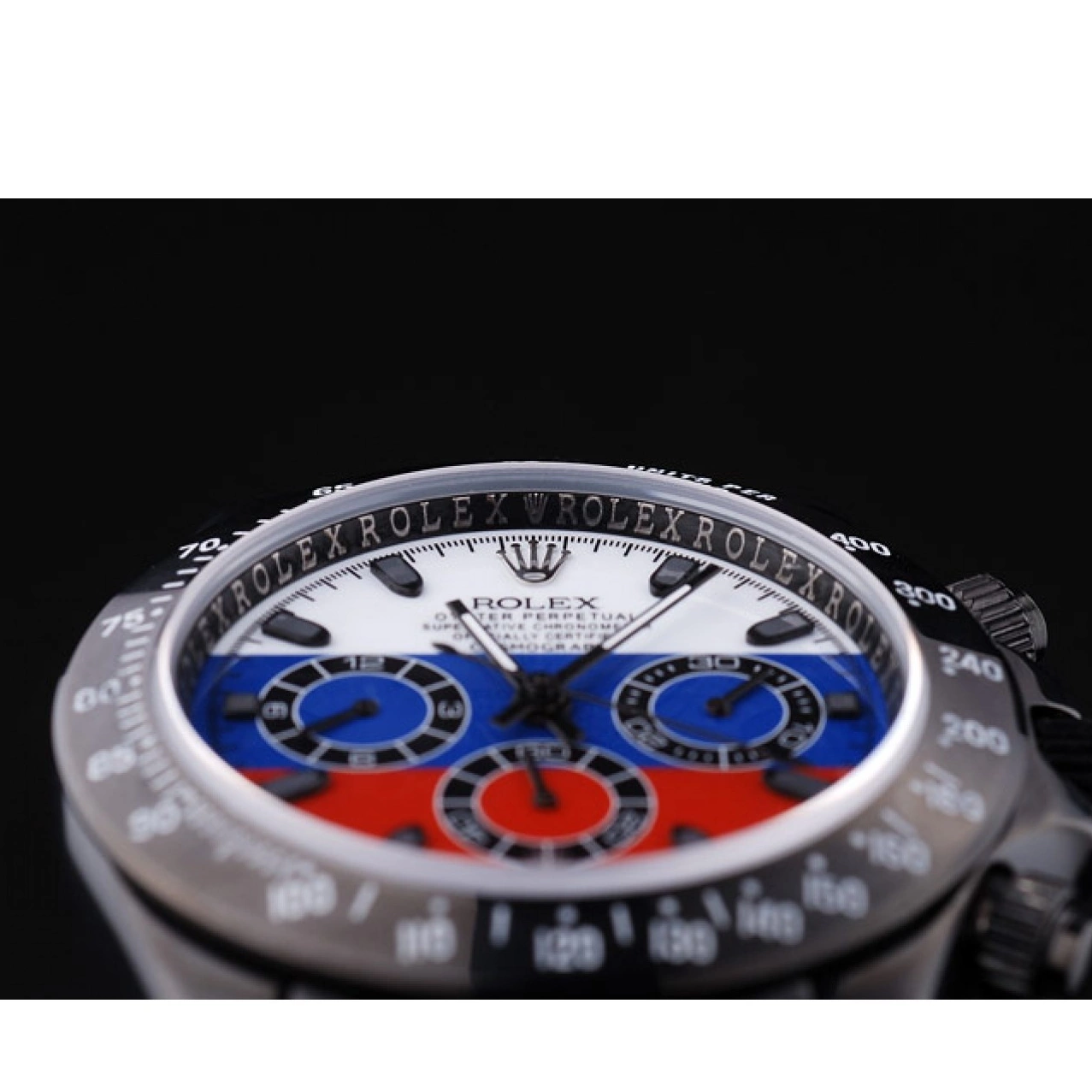 Aaa replica watch Rolex Cosmograph Bracelet Russian Daytona Black 7472 Dial Flag 0208