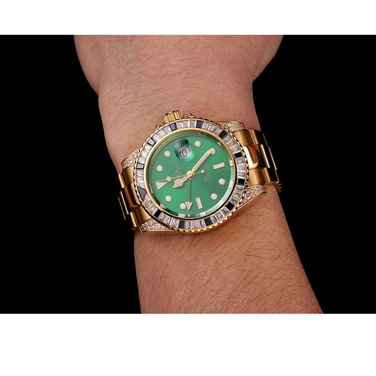 Aaa replica watch Gold GMT Master 1453748 And Stone Dial Green Case Set Bracelet II Swiss Rolex Bezel 0212