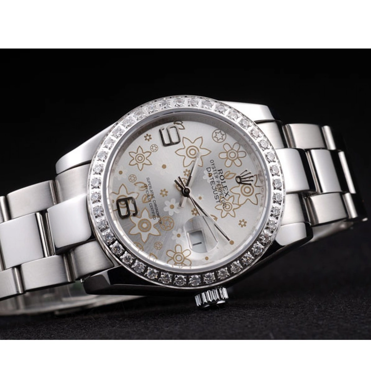 Aaa replica watch 98081 Steel Silver Datejust Flowers Polished Rolex Plated Stainless Dial Diamond 0211