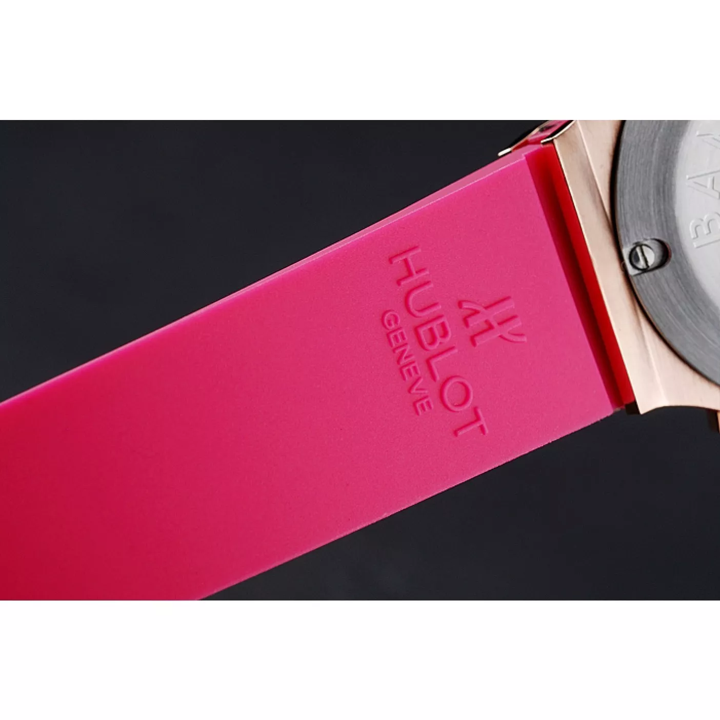 Aaa replica watch Hublot Big Bang Tutti Frutti Pink Strap Gold Dial 0204