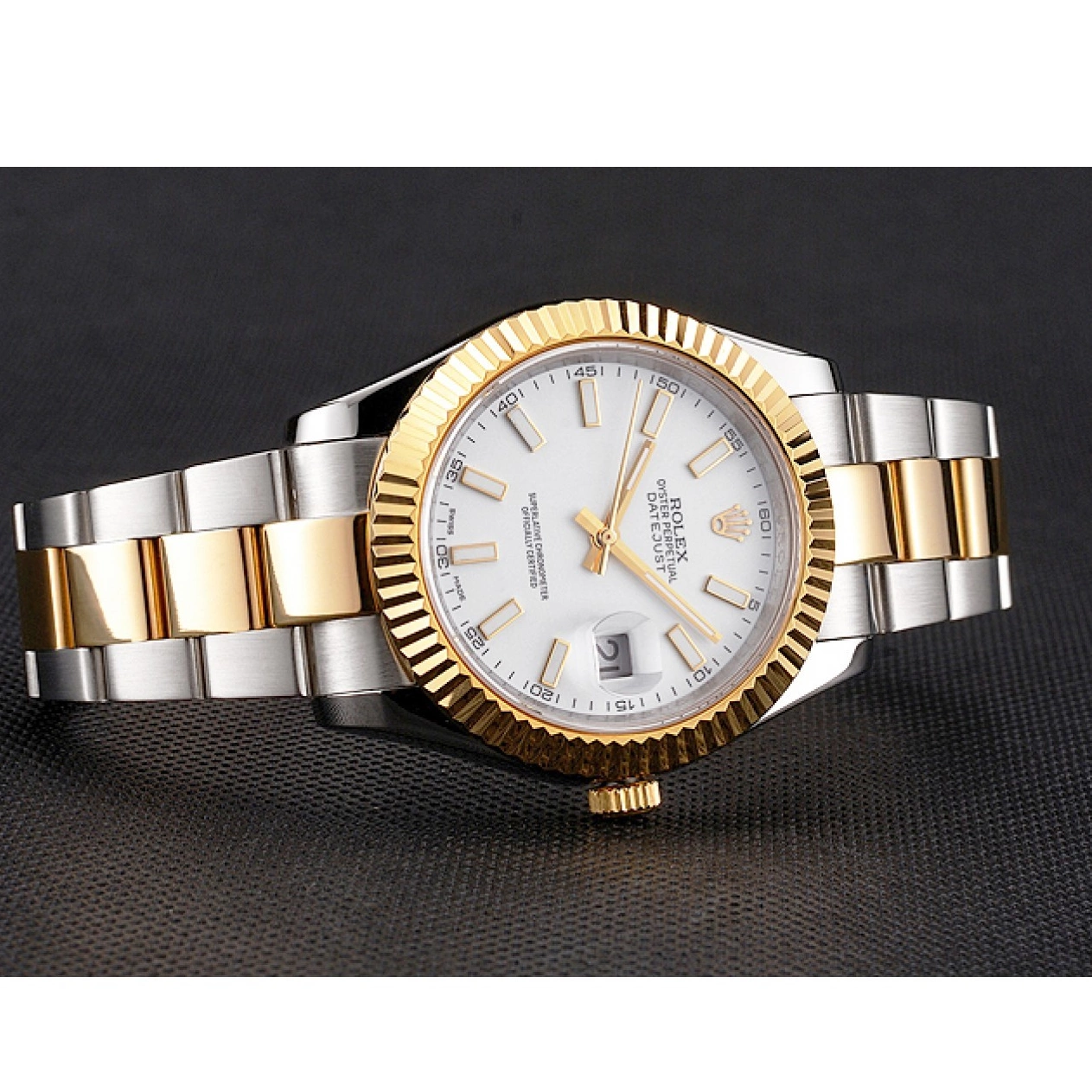 Aaa replica watch Two Steel Dial Rolex Tone White Stainless Gold Bracelet Case Swiss Datejust 0213