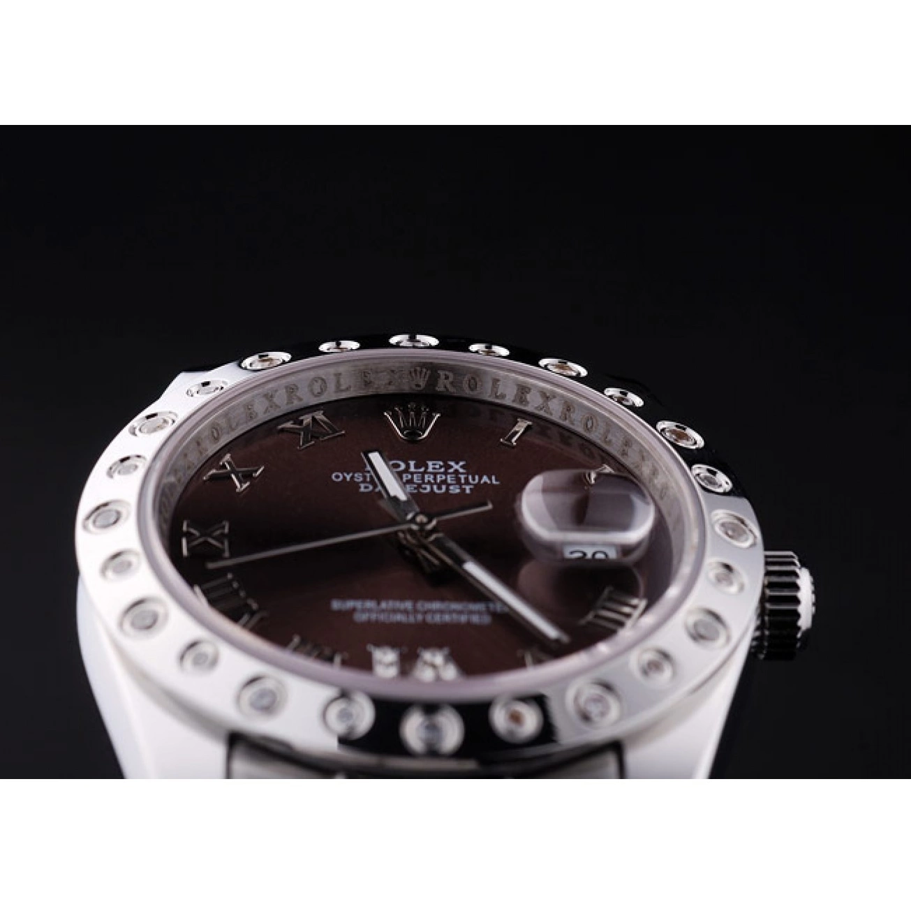 Aaa replica watch Bezel Datejust Diamond Brown Rolex Dial 7466 0210