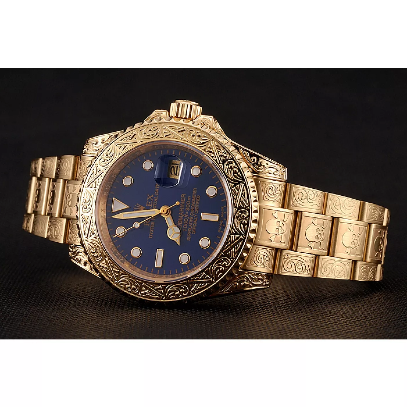 Aaa replica watch Swiss Rolex Submariner Skull Limited Edition Blue Dial Gold Case And Bracelet 1454089 0203