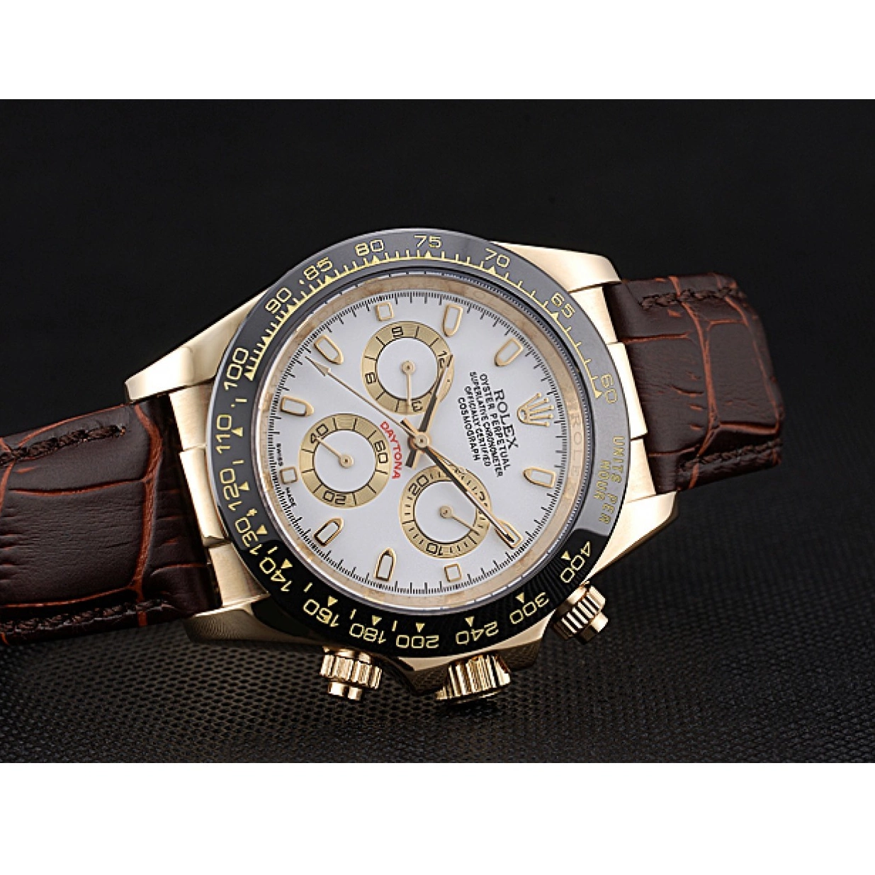 Aaa replica watch Cosmograph White 622633 Brown Bracelet Dial Leather Case Rolex Daytona Gold 0219