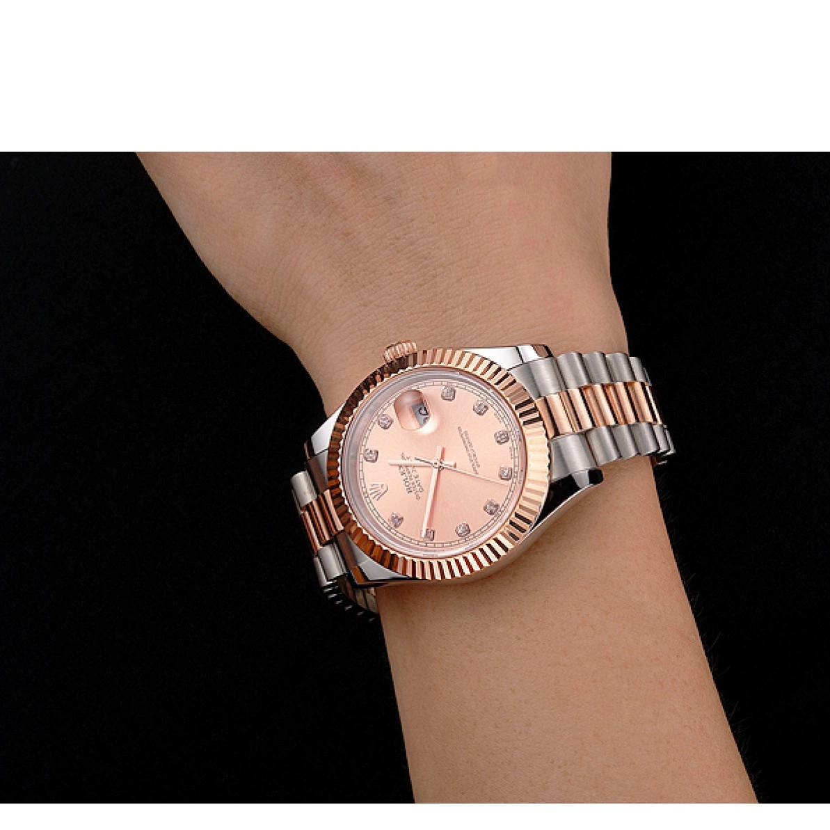 Aaa replica watch Stainless Dial Rolex Two Steel Datejust Gold Rose And Bracelet Swiss Bezel Tone Case 0218