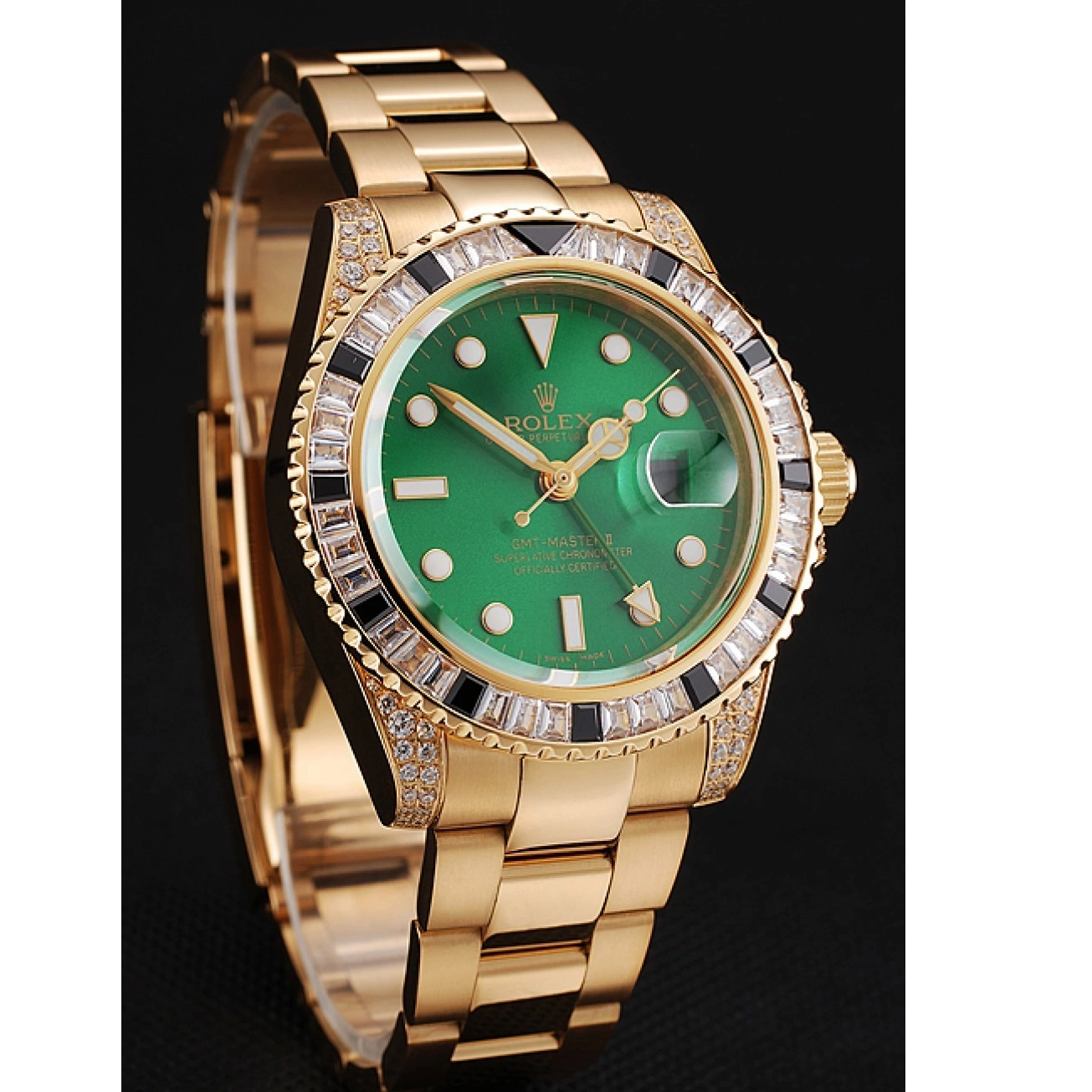 Aaa replica watch Gold GMT Master 1453748 And Stone Dial Green Case Set Bracelet II Swiss Rolex Bezel 0212