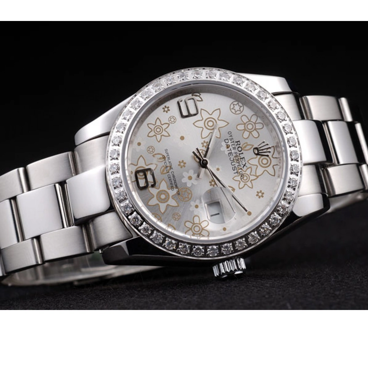 Aaa replica watch Silver Plated Datejust Stainless 98081 Diamond Polished Dial Flowers Rolex Steel 0225