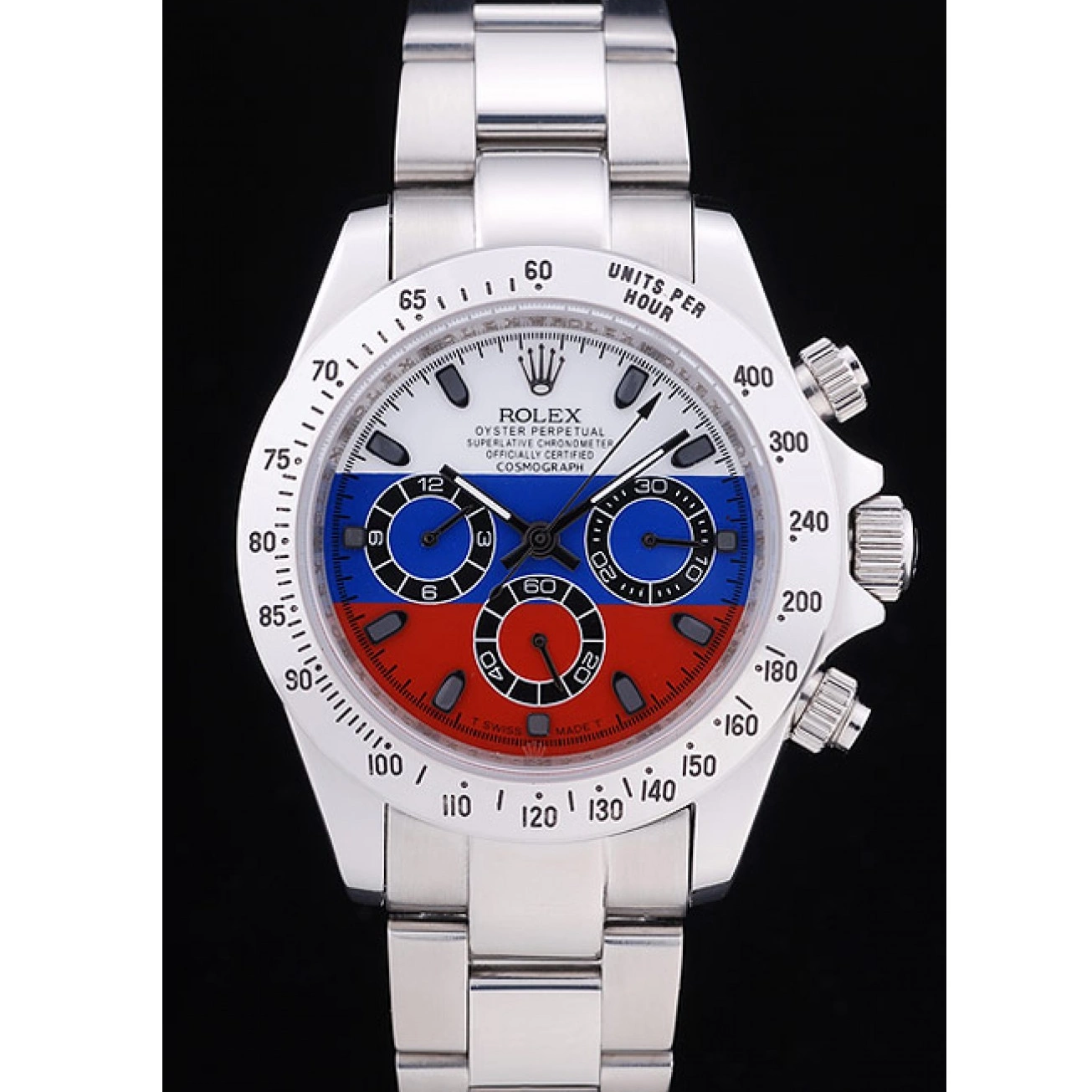 Aaa replica watch Silver 7473 Russian Flag Rolex Daytona Cosmograph Dial Bracelet 0210