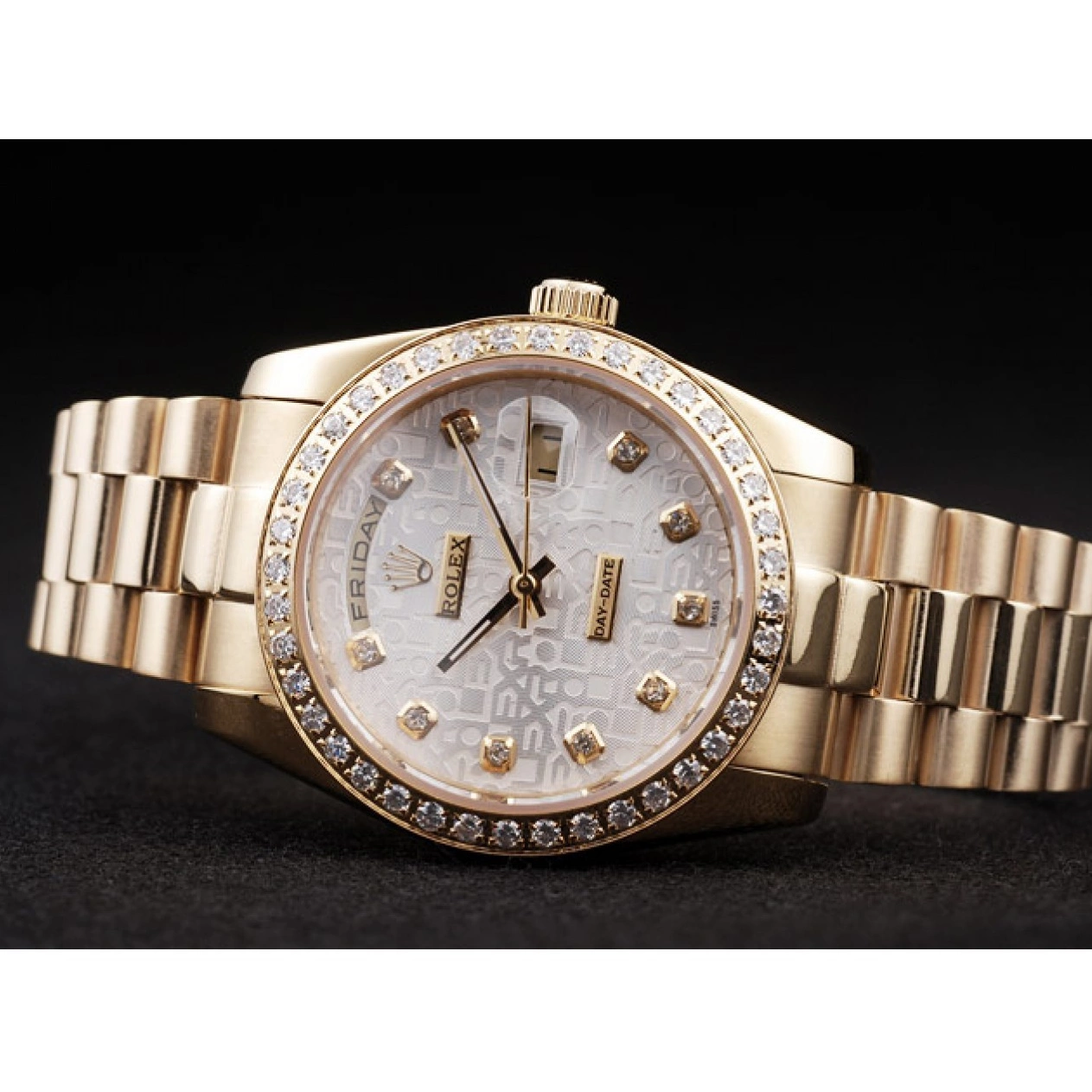 Aaa replica watch Steel 18k White Day-Date Rolex Yellow Plated Dial Stainless Gold 0211