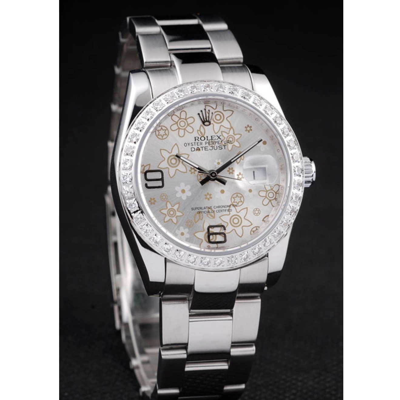 Aaa replica watch 98081 Steel Silver Datejust Flowers Polished Rolex Plated Stainless Dial Diamond 0211