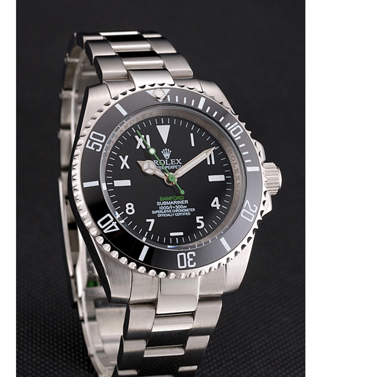 Aaa replica watch Steel Bamford Dial And With Bracelet Rolex Black Bezel Case Black Numerals Submariner Roman Stainless 0208