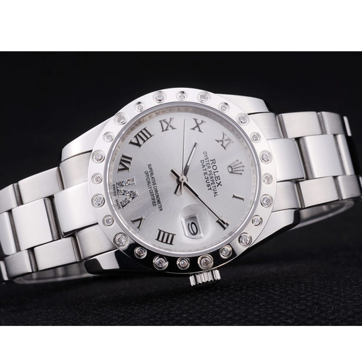 Aaa replica watch Datejust Dial Silver 7468 Rolex Bezel Diamond 0226