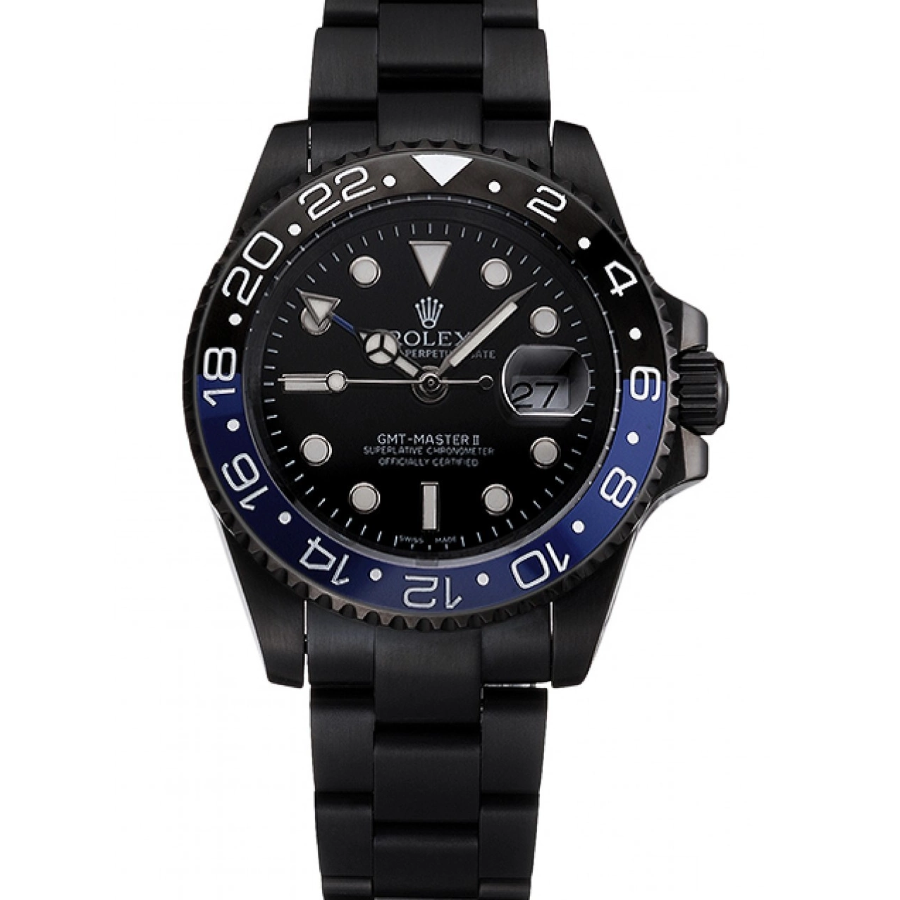 Aaa replica watch Dial Master Rolex Swiss GMT Blue Black Black II PVD Case Bracelet Black And Bezel And 0218