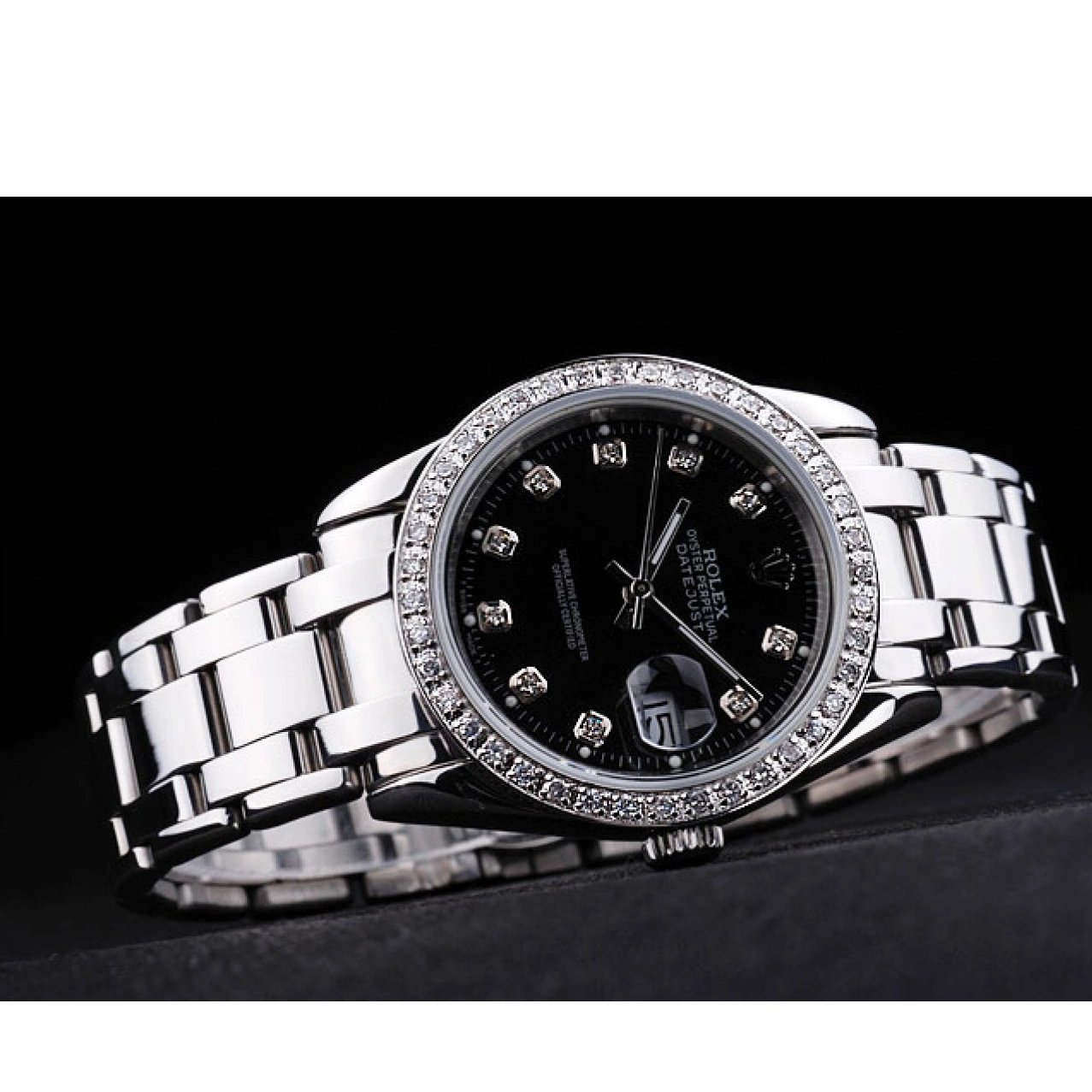 Aaa replica watch Bezel Rolex Bracelet DateJust Diamond Black Stainless Dial Steel 0209