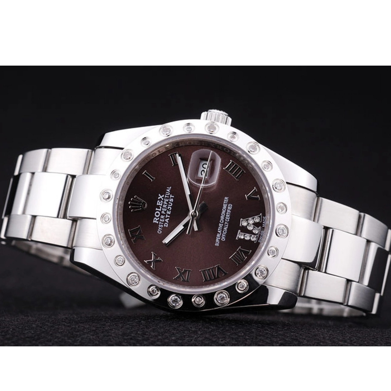 Aaa replica watch Bezel Datejust Diamond Brown Rolex Dial 7466 0210