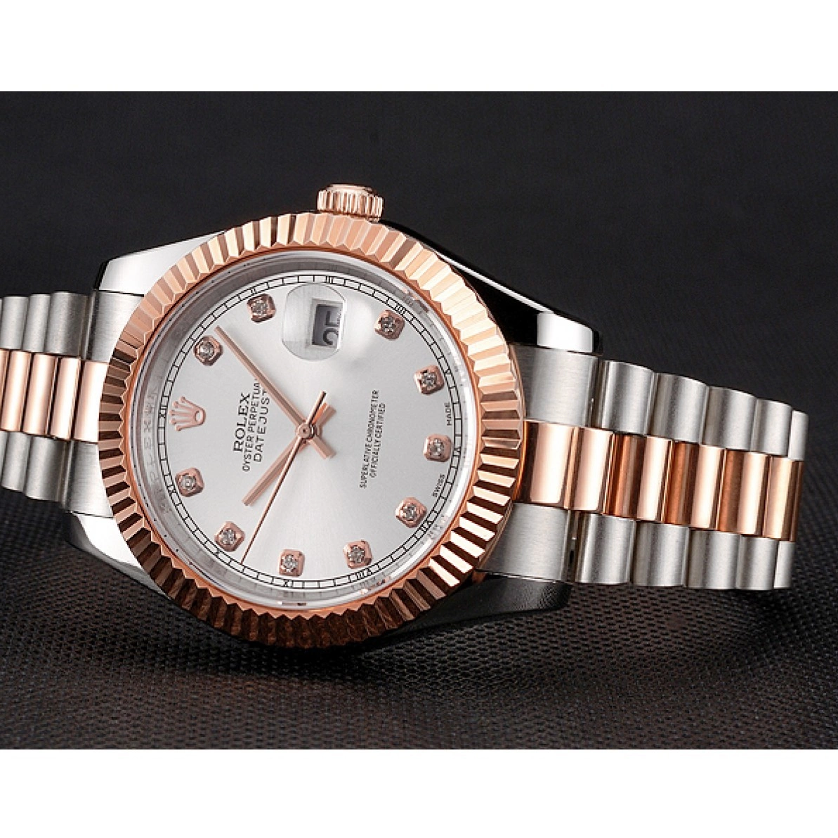 Aaa replica watch White Swiss Dial Bracelet Bezel Case Two Datejust Stainless Gold Tone Rose Rolex Steel 0217