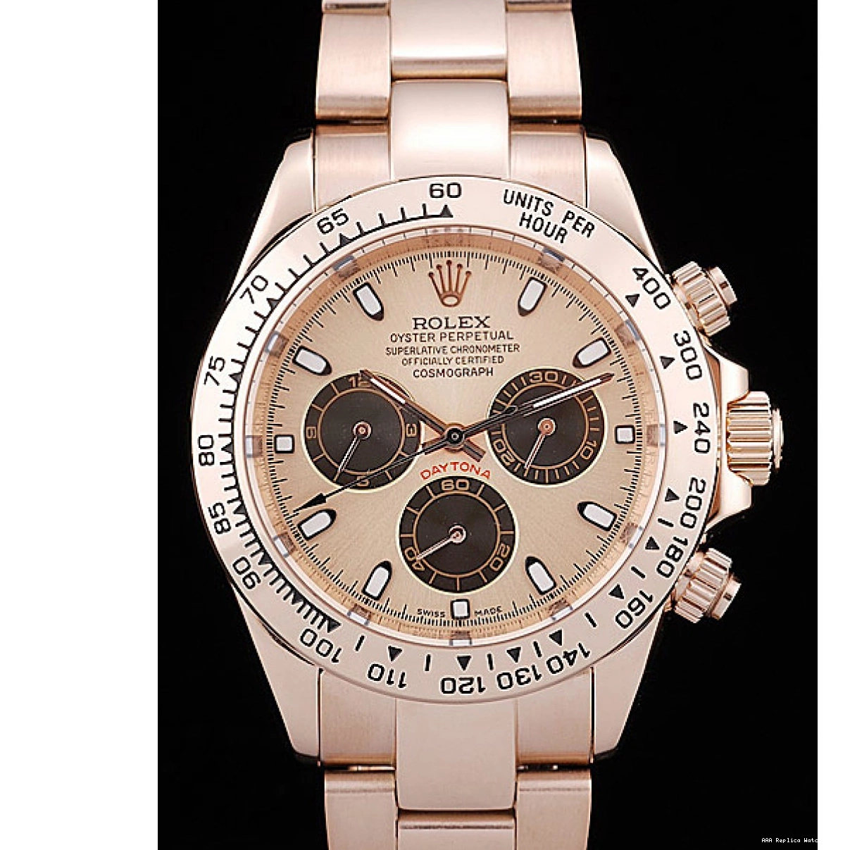 Aaa replica watch Gold Steel Stainless Rolex Dial Rose Plated Bezel Daytona Rose Gold 0216