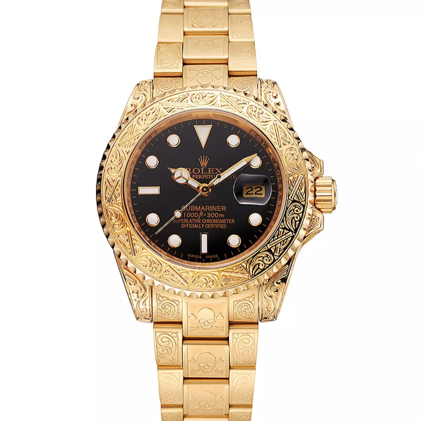 Aaa replica watch Rolex Submariner Skull Limited Edition Black Dial Gold Case And Bracelet 1454071 0204